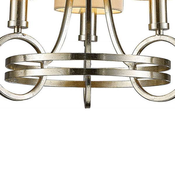 Diyas Isabella 3-Light Pendant in Antique Silver Teak Plated with Beige Shade IL31701
