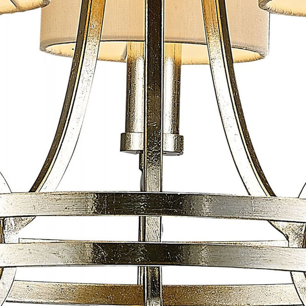 Diyas Isabella 3-Light Pendant in Antique Silver Teak Plated with Beige Shade IL31701