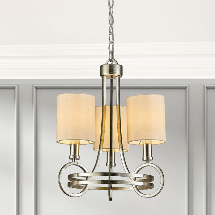 Diyas Isabella 3-Light Pendant in Antique Silver Teak Plated with Beige Shade IL31701