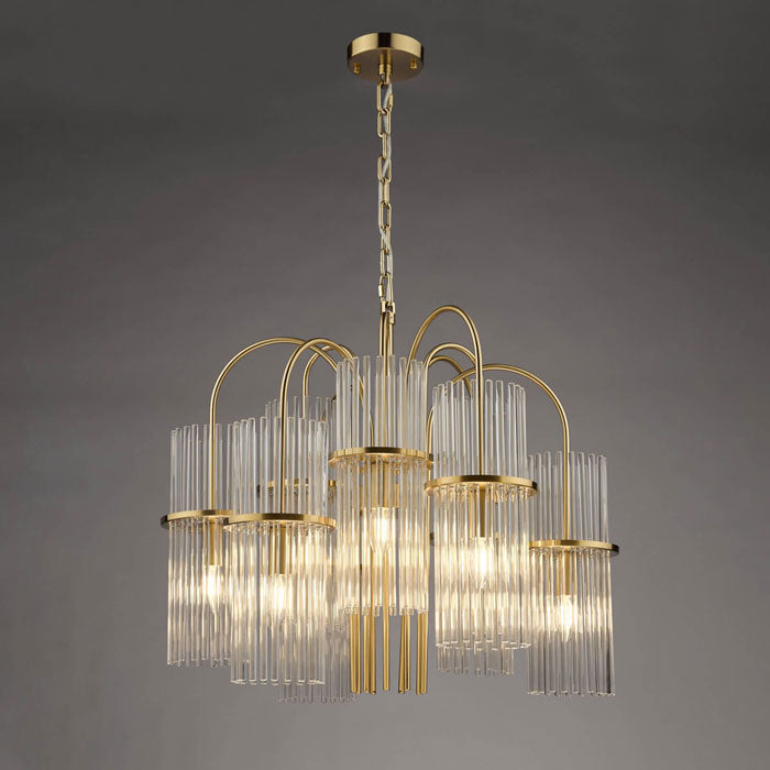 Dar Eniola 9 Light Pendant Natural Brass and Glass ENI1335