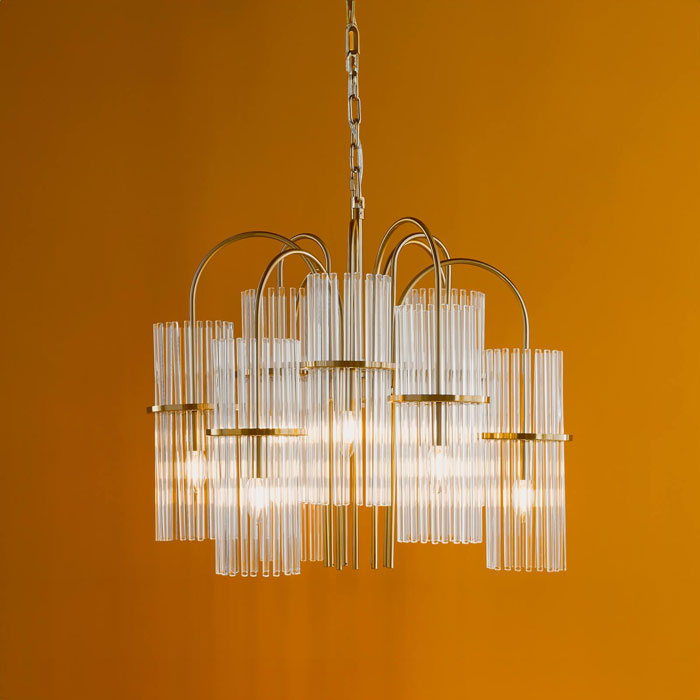 Dar Eniola 9 Light Pendant Natural Brass and Glass ENI1335