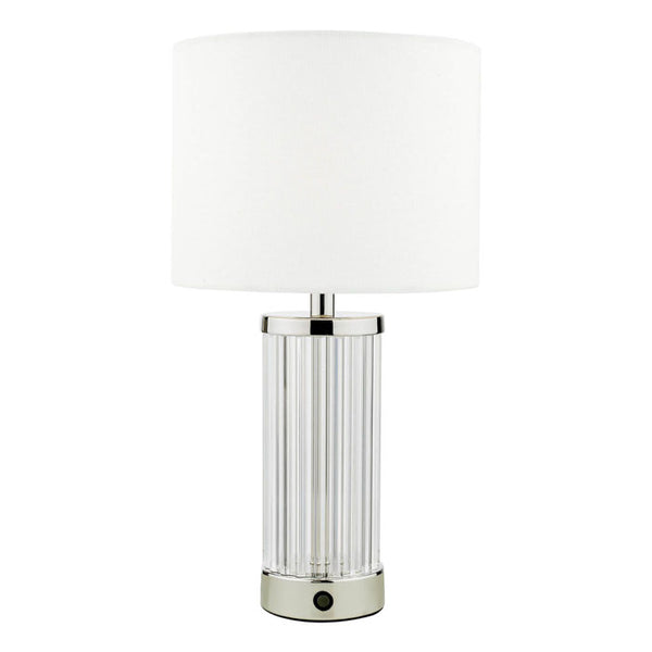 Dar Enrico Rechargeable Table Lamp Polished Nickel and Glass With Shade LED ENR4138