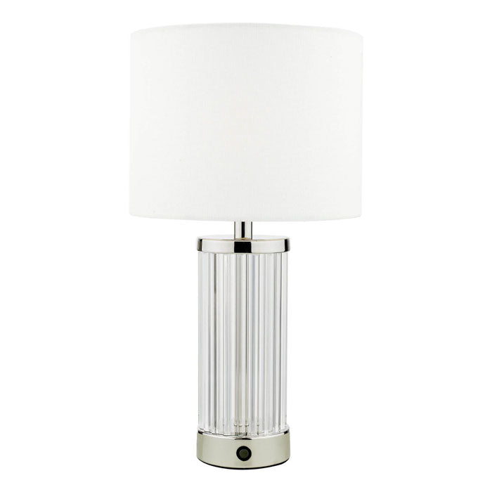 Dar Enrico Rechargeable Table Lamp Polished Nickel and Glass With Shade LED ENR4138