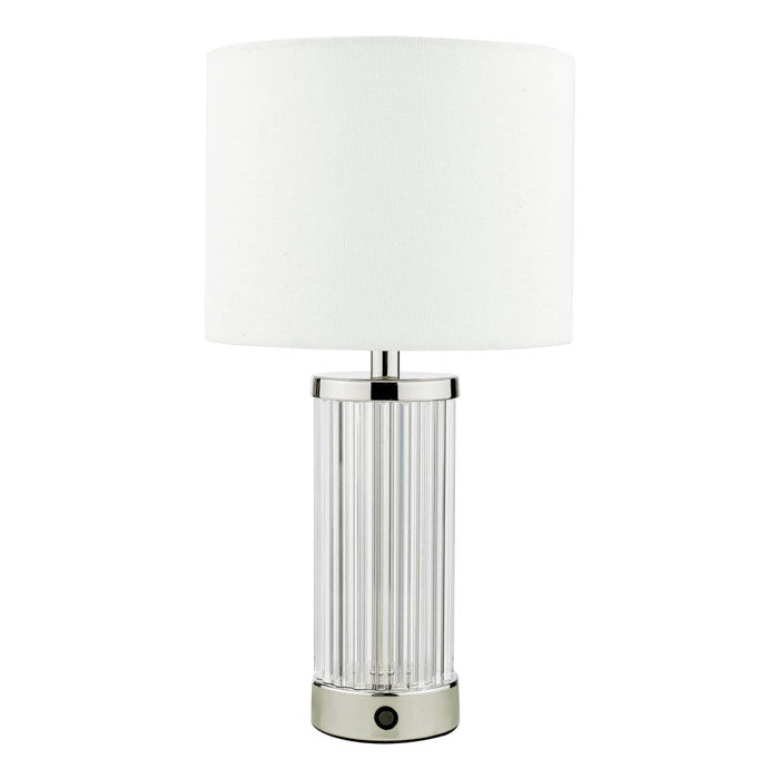 Dar Enrico Rechargeable Table Lamp Polished Nickel and Glass With Shade LED ENR4138