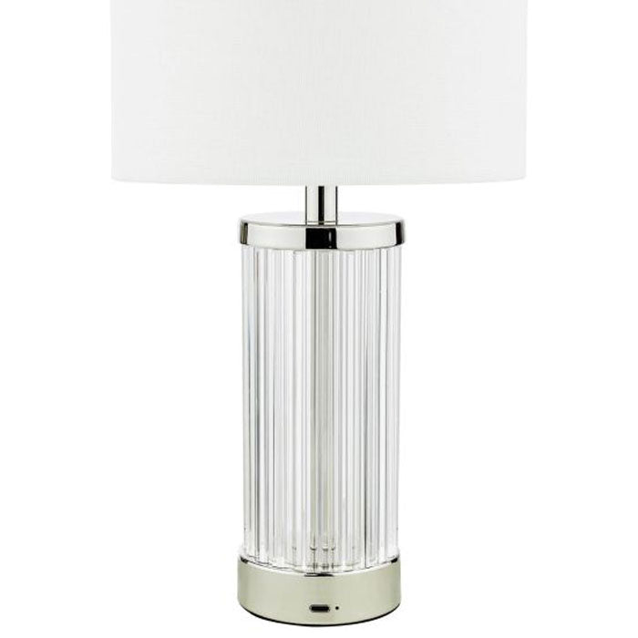 Dar Enrico Rechargeable Table Lamp Polished Nickel and Glass With Shade LED ENR4138