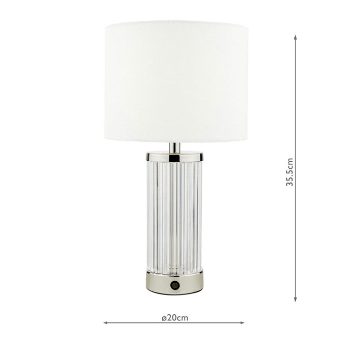 Dar Enrico Rechargeable Table Lamp Polished Nickel and Glass With Shade LED ENR4138