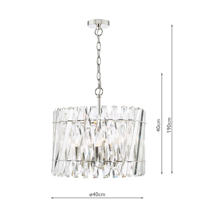 Dar Entwine 6 Light Pendant Polished Nickel and Crystal ENT0638