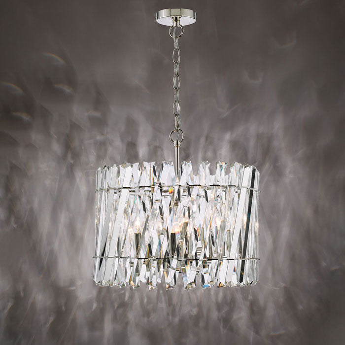 Dar Entwine 6 Light Pendant Polished Nickel and Crystal ENT0638