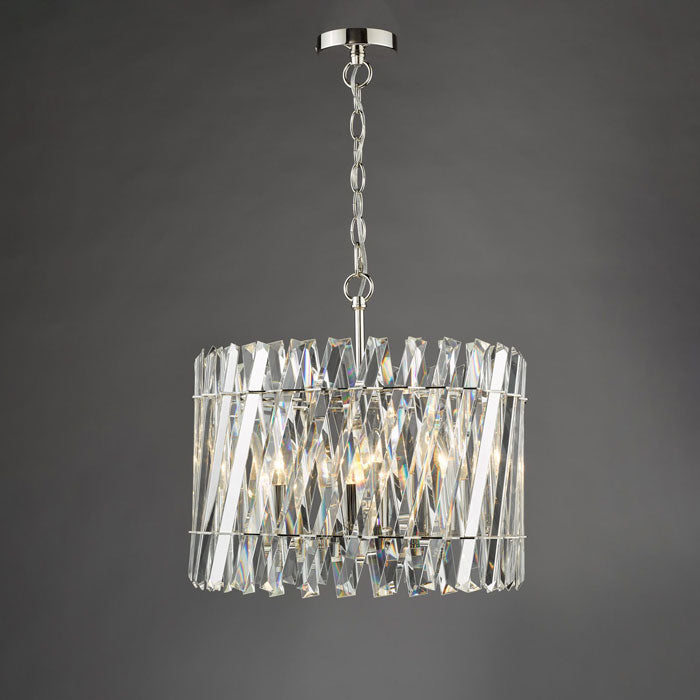 Dar Entwine 6 Light Pendant Polished Nickel and Crystal ENT0638