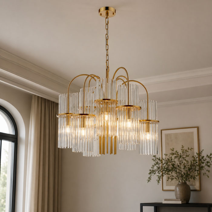 Dar Eniola 9 Light Pendant Natural Brass and Glass ENI1335