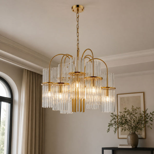 Dar Eniola 9 Light Pendant Natural Brass and Glass ENI1335