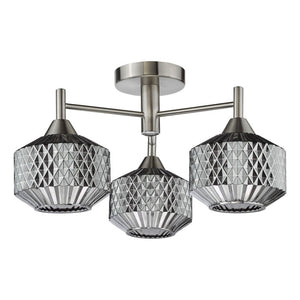 Dar Fabrienne 3 Light Semi-Flush Satin Nickel and Smoked Glass FAB5338