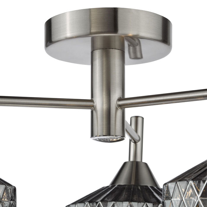 Dar Fabrienne 3 Light Semi-Flush Satin Nickel and Smoked Glass FAB5338