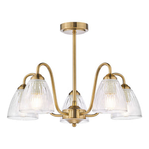 Dar Glynis 5 Light Semi-Flush Brushed Bronze and Ribbed Glass GLY5463
