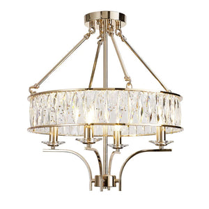 Vivienne 4 Light Gold and Crystal Pendant or Semi Flush Ceiling Light