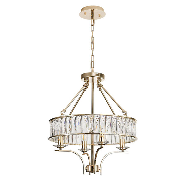 Vivienne 4 Light Gold and Crystal Pendant or Semi Flush Ceiling Light