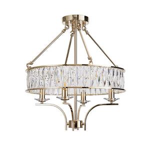 Vivienne 4 Light Gold and Crystal Pendant or Semi Flush Ceiling Light