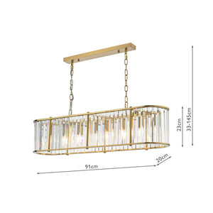 Dar Kiran 7 Light Bar Pendant Natural Brass and Crystal KIR3435