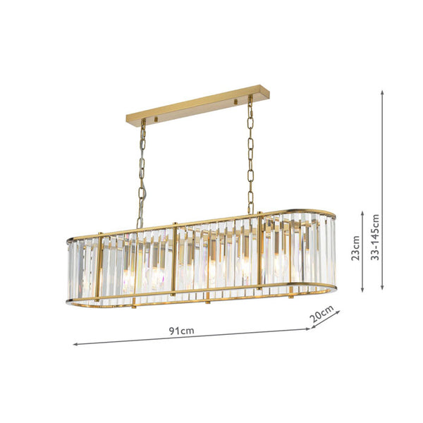 Dar Kiran 7 Light Bar Pendant Natural Brass and Crystal KIR3435
