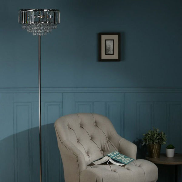 Laura Ashley Vienna 3-Light Floor Lamp Crystal & Polished Chrome LA3603227-Q