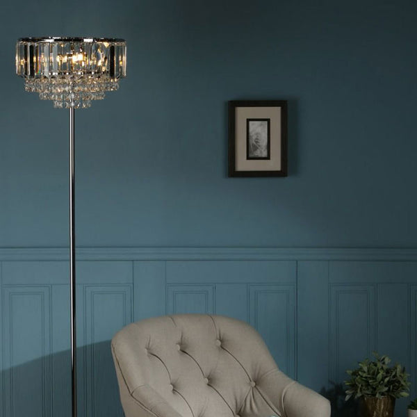 Laura Ashley Vienna 3-Light Floor Lamp Crystal & Polished Chrome LA3603227-Q