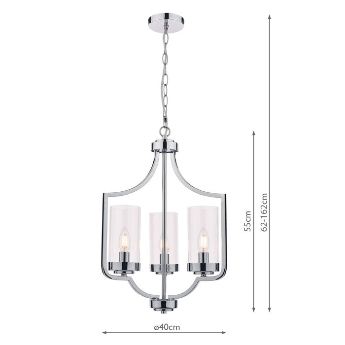 Laura Ashley Joseph 3 Light Chandelier Polished Chrome Glass LA3732582-Q