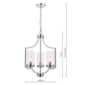 Laura Ashley Joseph 3 Light Chandelier Polished Chrome Glass LA3732582-Q