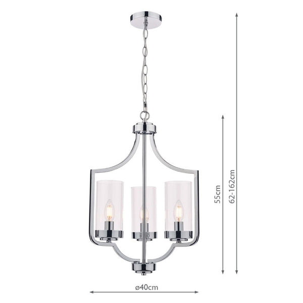 Laura Ashley Joseph 3 Light Chandelier Polished Chrome Glass LA3732582-Q