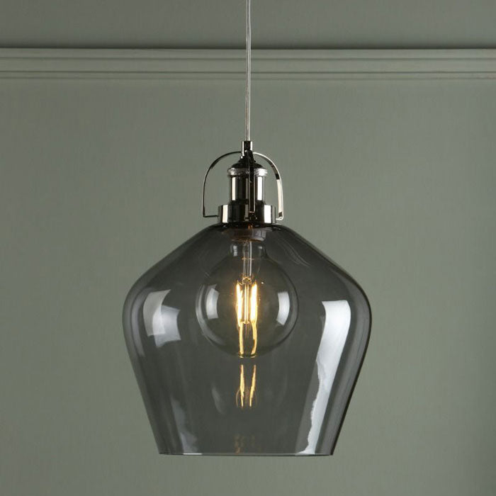 Laura Ashley Rye Pendant Polished Nickel Smoked Glass LA3734717-Q