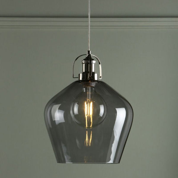 Laura Ashley Rye Pendant Polished Nickel Smoked Glass LA3734717-Q