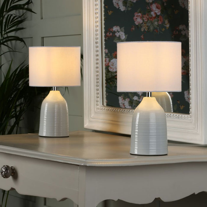 Laura Ashley Penny Twin Pack Table Lamp Cream With Shade LA3756068-Q