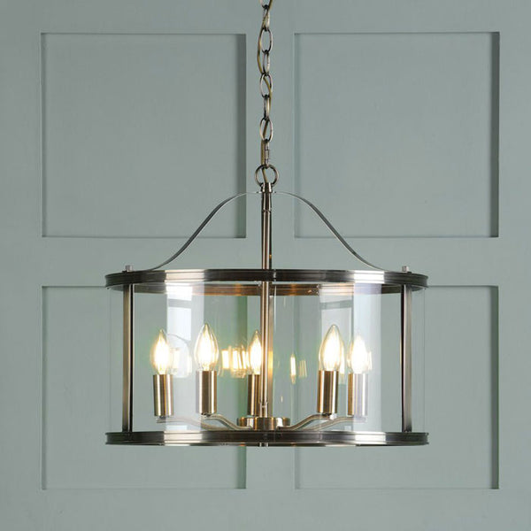 Laura Ashley Harrington 5 Light Pendant Antique Brass & Glass LA3756204-Q