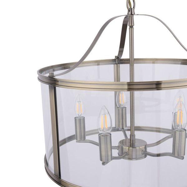Laura Ashley Harrington 5 Light Pendant Antique Brass & Glass LA3756204-Q