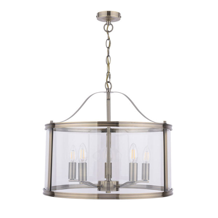 Laura Ashley Harrington 5 Light Pendant Antique Brass & Glass LA3756204-Q