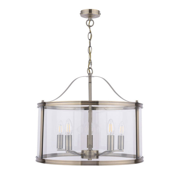 Laura Ashley Harrington 5 Light Pendant Antique Brass & Glass LA3756204-Q
