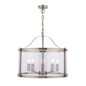 Laura Ashley Harrington 5 Light Pendant Antique Brass & Glass LA3756204-Q