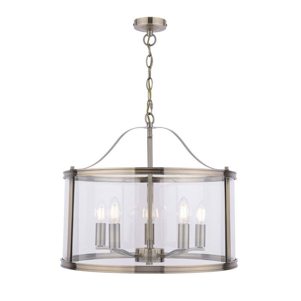 Laura Ashley Harrington 5 Light Pendant Antique Brass & Glass LA3756204-Q