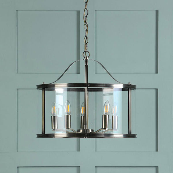 Laura Ashley Harrington 5 Light Pendant Antique Brass & Glass LA3756204-Q