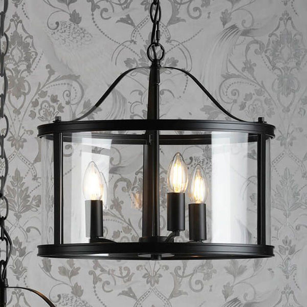 Laura Ashley Harrington 3 Light Pendant Matt Black and Glass LA3756311-Q