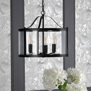 Laura Ashley Harrington 3 Light Pendant Matt Black and Glass LA3756311-Q