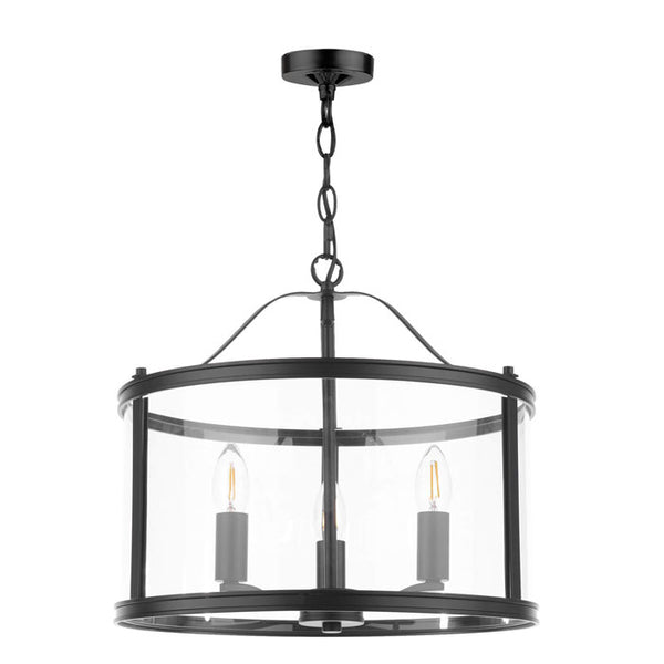 Laura Ashley Harrington 3 Light Pendant Matt Black and Glass LA3756311-Q