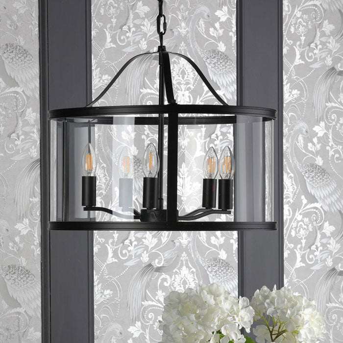 Laura Ashley Harrington 5 Light Pendant Matt Black and Glass LA3756312-Q