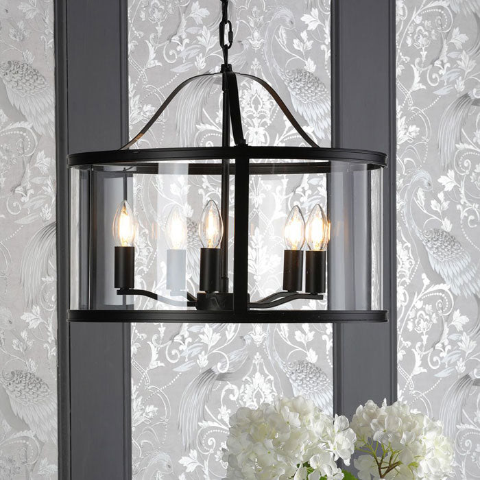 Laura Ashley Harrington 5 Light Pendant Matt Black and Glass LA3756312-Q