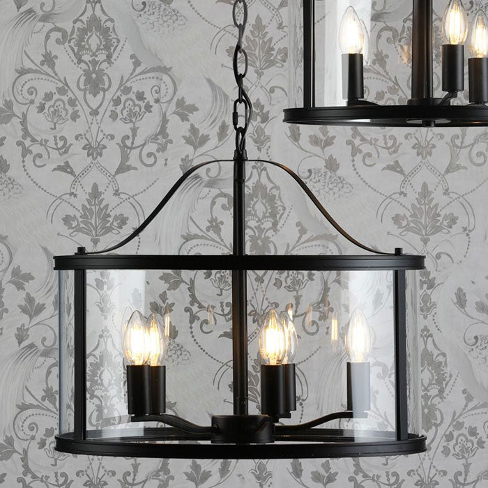 Laura Ashley Harrington 5 Light Pendant Matt Black and Glass LA3756312-Q