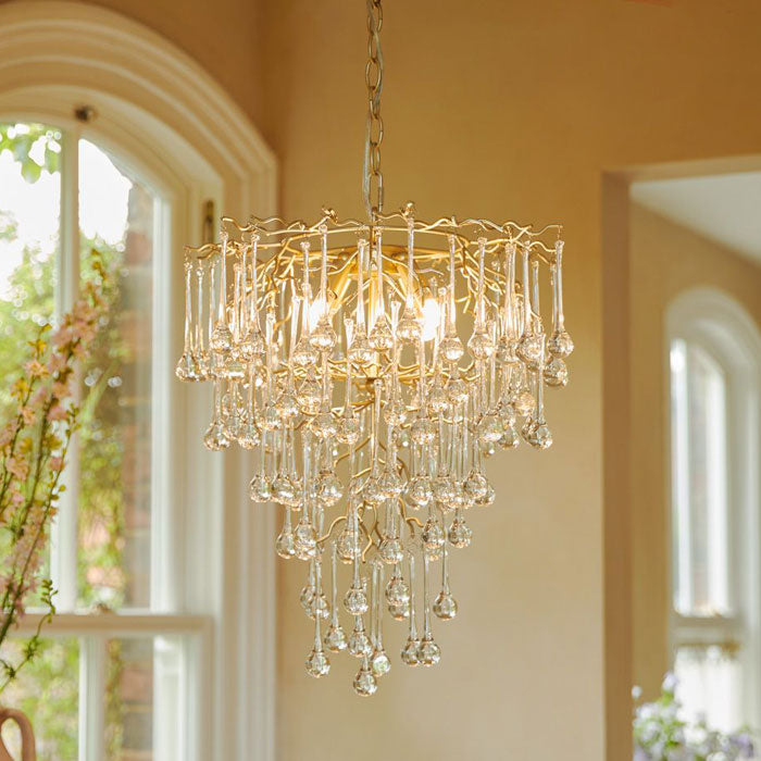 Laura Ashley Willow 4 Light Pendant in Satin Champagne and Crystal LA3756413-Q