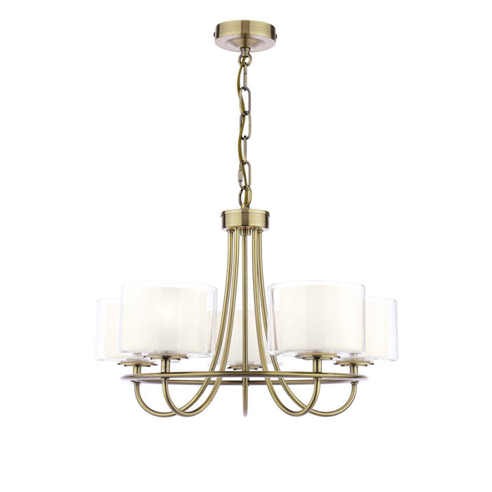 Laura Ashley Southwell 5 Light Armed Pendant Antique Brass and Opal Glass LA3756672-Q