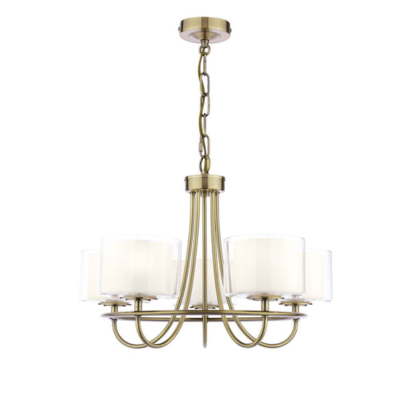 Laura Ashley Southwell 5 Light Armed Pendant Antique Brass and Opal Glass LA3756672-Q