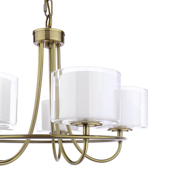 Laura Ashley Southwell 5 Light Armed Pendant Antique Brass and Opal Glass LA3756672-Q