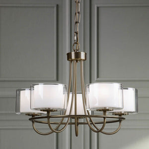 Laura Ashley Southwell 5 Light Armed Pendant Antique Brass and Opal Glass LA3756672-Q