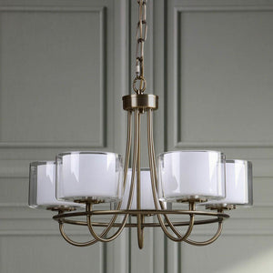 Laura Ashley Southwell 5 Light Armed Pendant Antique Brass and Opal Glass LA3756672-Q